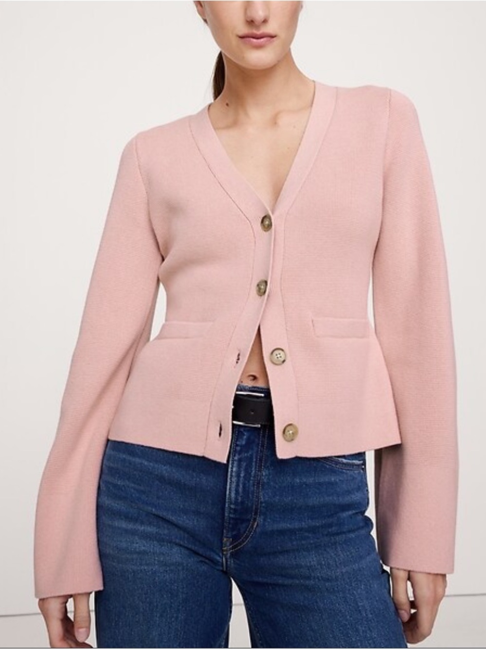 NWOT Banana Republic Pink Flare-Sleeve Larkspur Cotton-Silk Cardigan